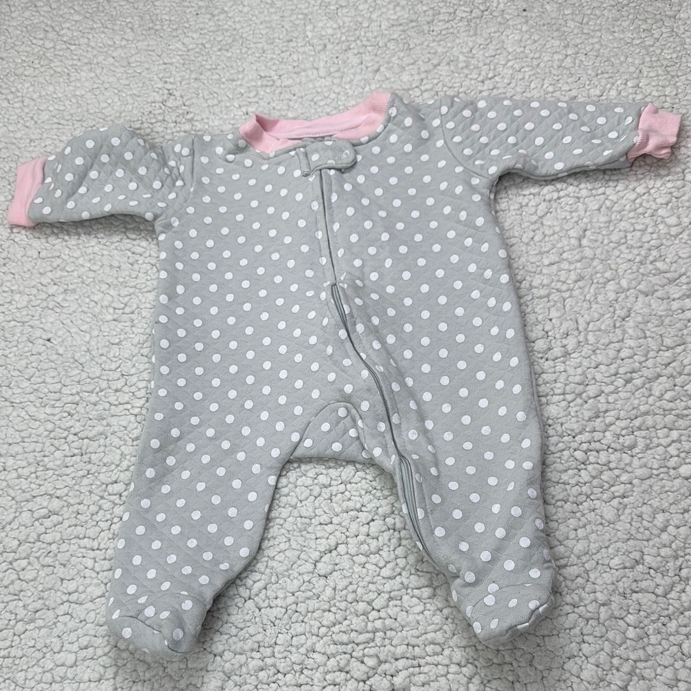 Gray and Pink Polka Dot Footie One Piece